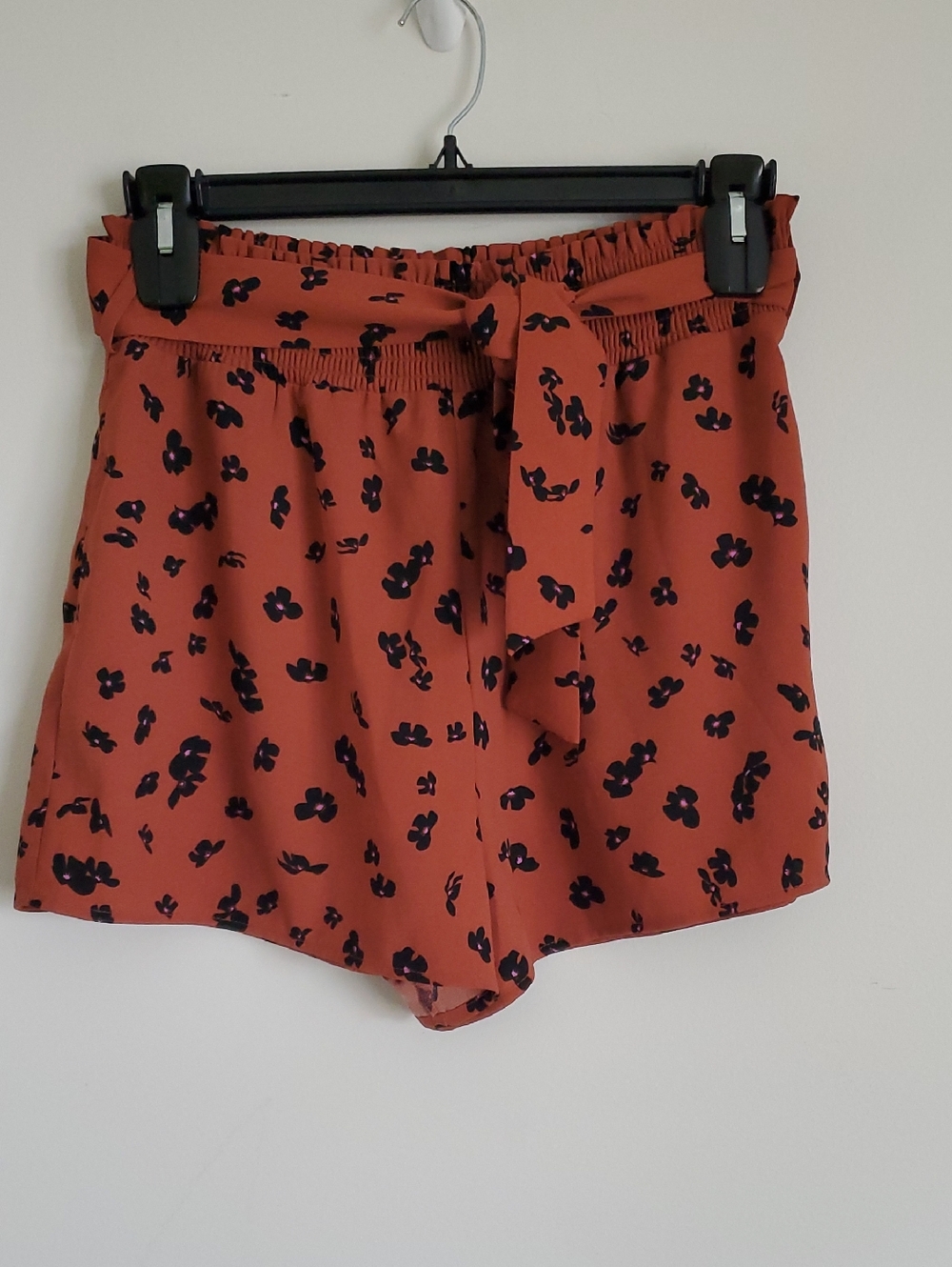 Leith Rust Floral Paperbag Tie-Waist Shorts